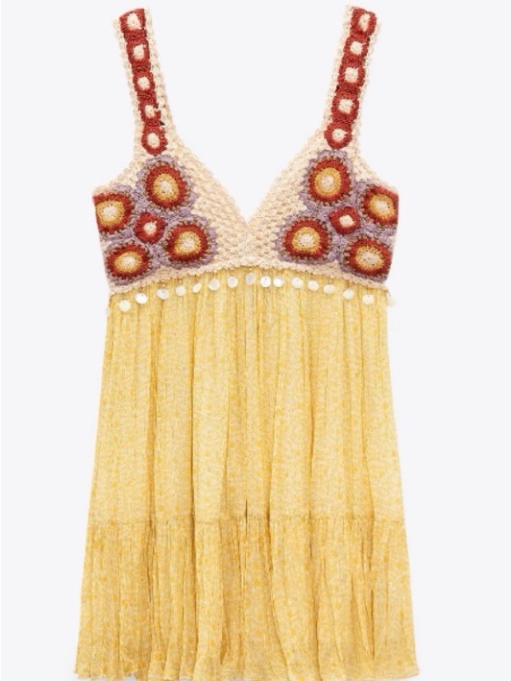 ZARA Limited Edition Crochet Dress Light Yellow Bohemian size XS